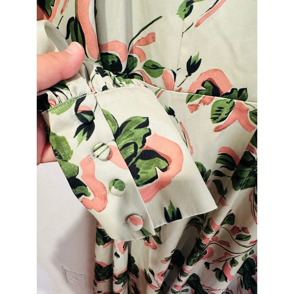 ALEXIA ADMOR Off-White Green Floral Sophie Cinched Waist Flowy Dress size 10 - Picture 16 of 16